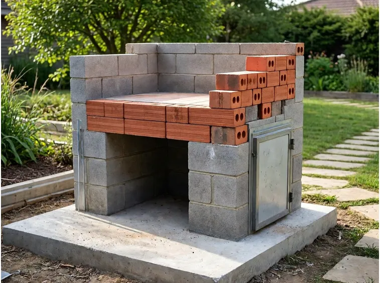Barbecue in muratura in costruzione