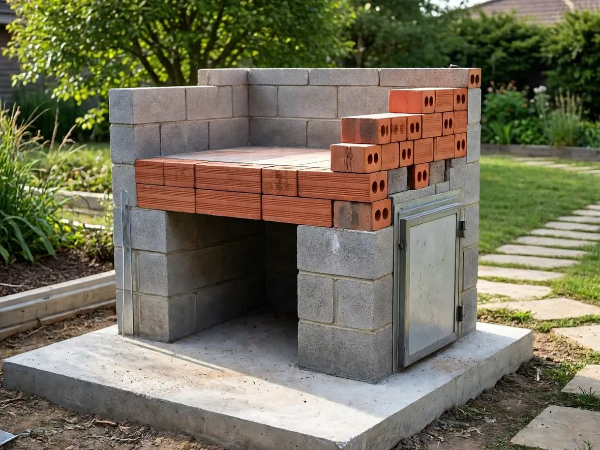 Barbecue in muratura in costruzione