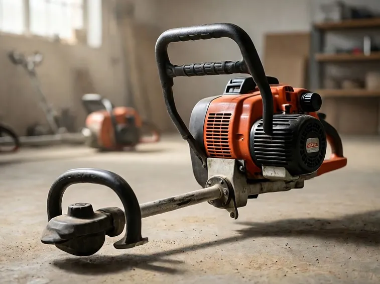 Un decespugliatore Echo ad asta fissa con impugnatura singola e motore da 22,8cc