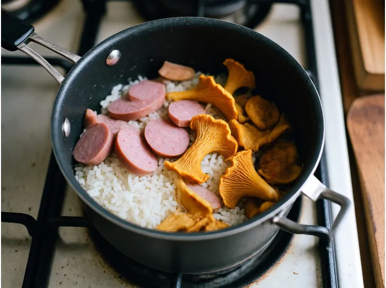 Risotto con salsiccia e finferla