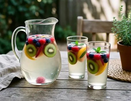 Invitante infuso: fragole, kiwi, pesca e menta