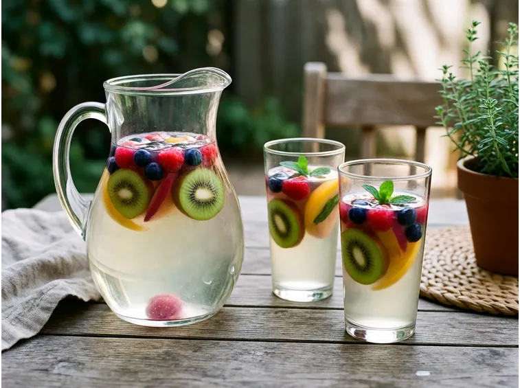 Invitante infuso: fragole, kiwi, pesca e menta