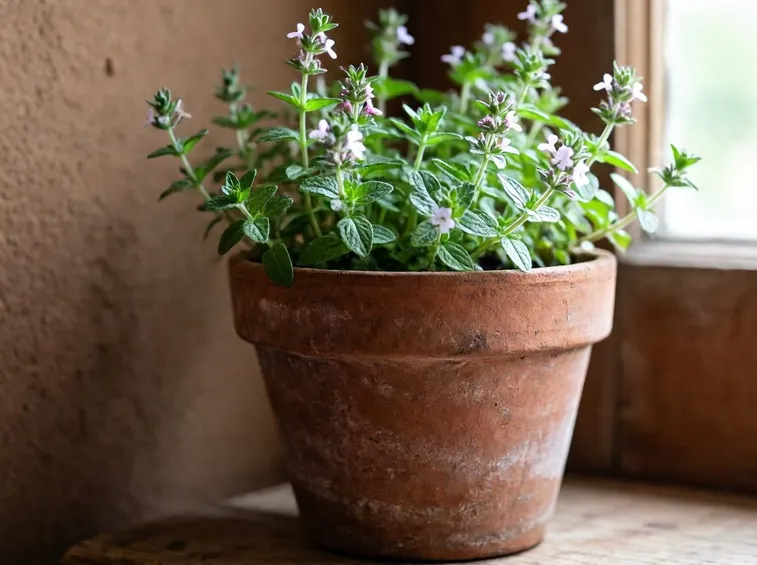 timo in fiore in vaso