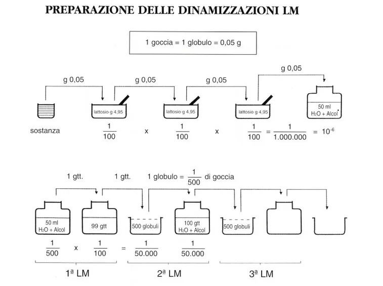Schema sulla preparazione dei rimedi omeopatici