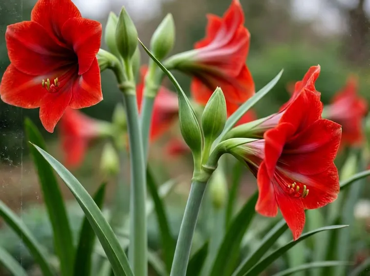 Distesa di amaryllis rossi.