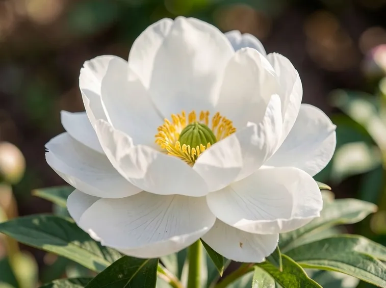 Una pianta di peonia bianca