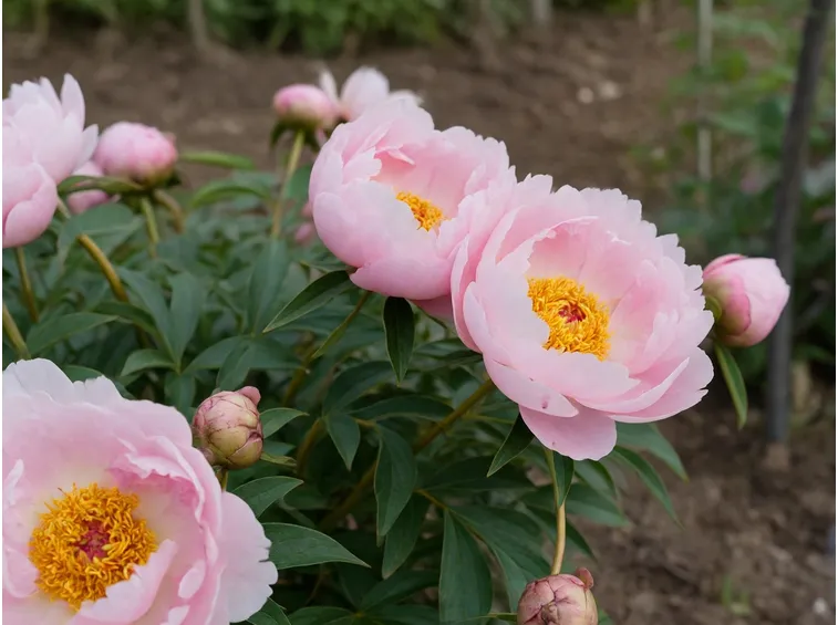 Cespuglio di peonie rosa adatto per giardini di piccole e grandi dimensioni