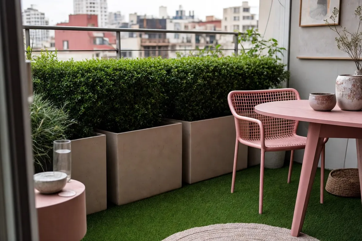 Tipico esempio di siepe sempreverde su un balcone.